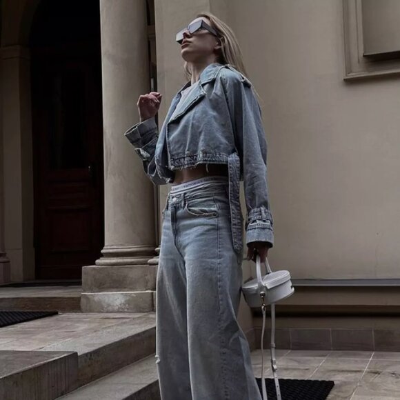 Zara | Cropped Denim Trench | S - Picture 2 of 6